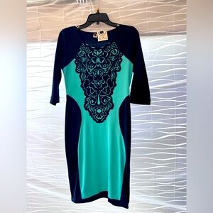 Elegant Teal and Black Dress